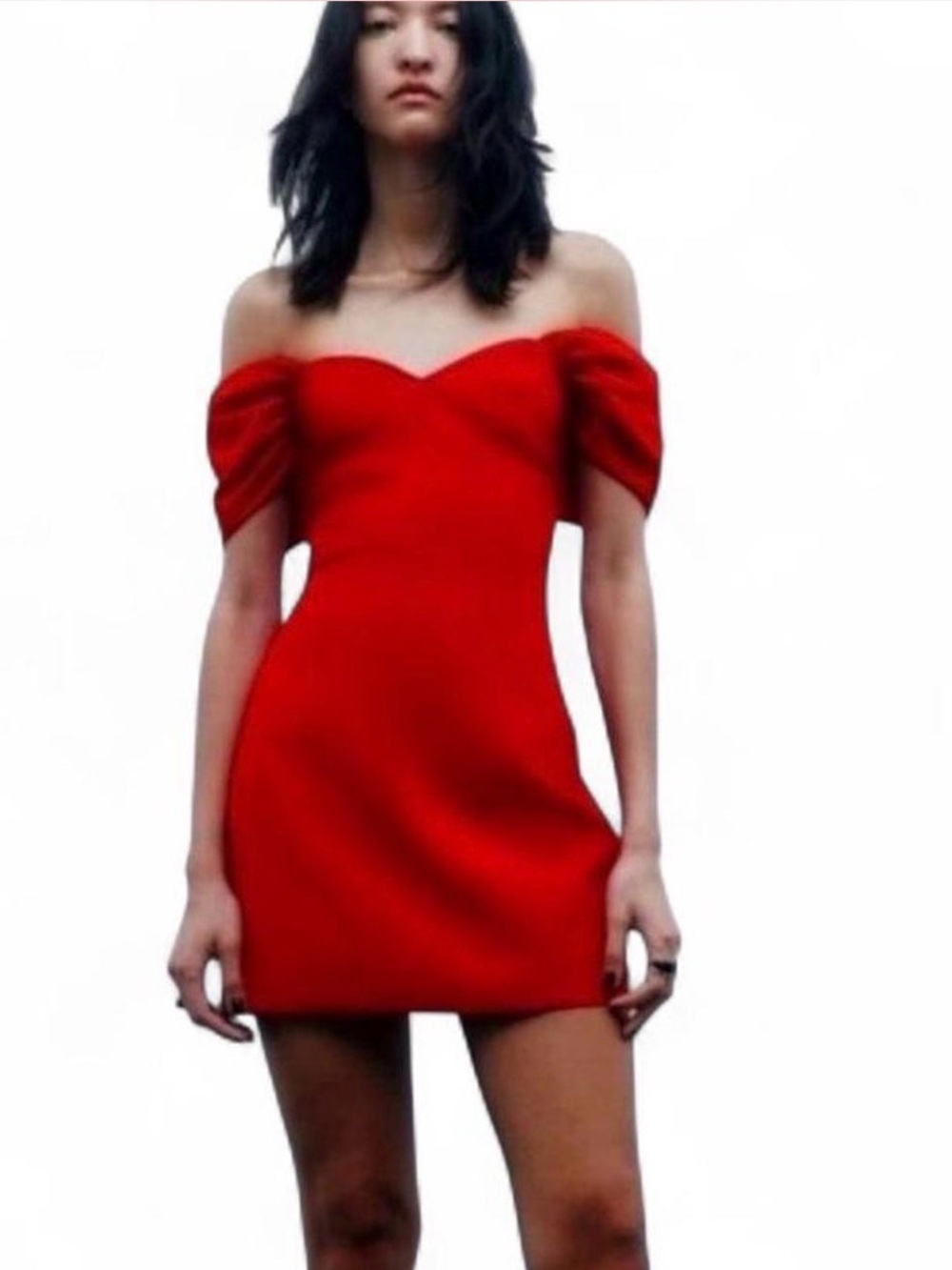 Zara Stunning Red Puff Sleeve Dress Large NWT